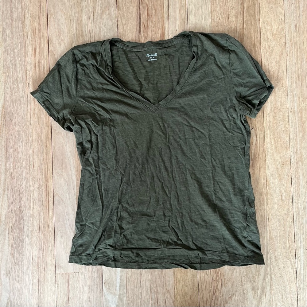 Madewell Dark Green V-Neck Tee